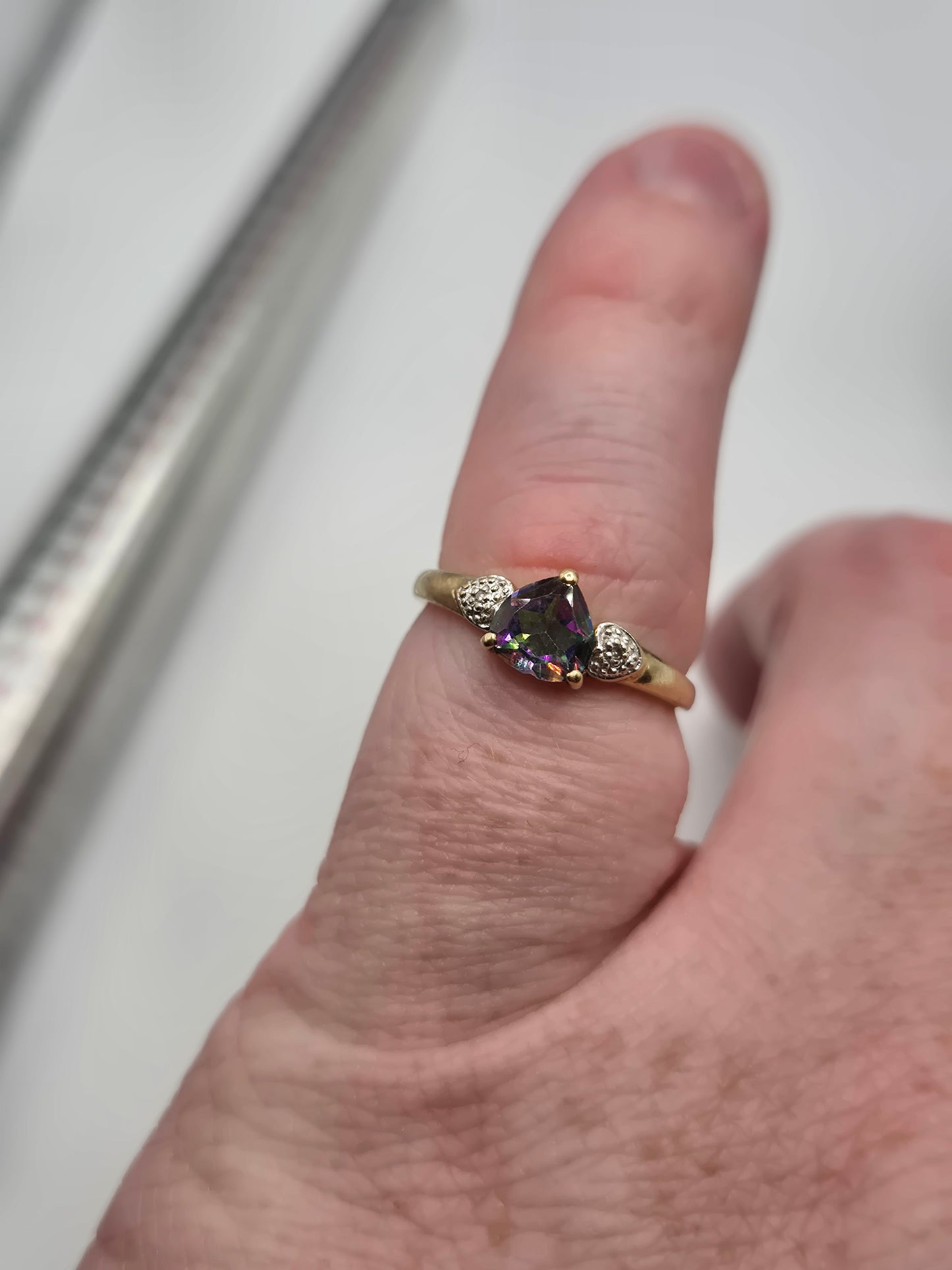 9ct gold mystic topaz and diamond ring