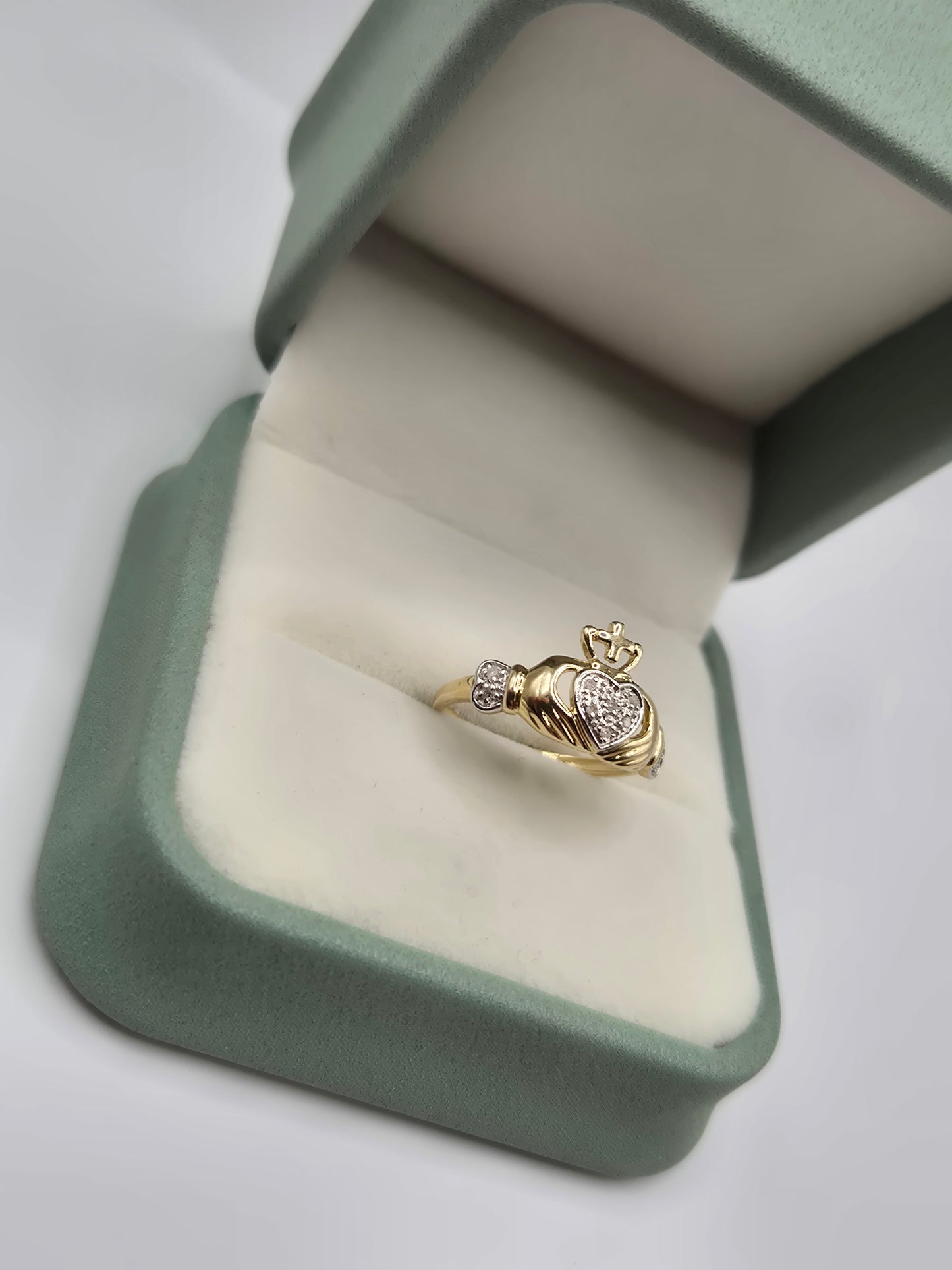 9ct gold diamond claddagh ring