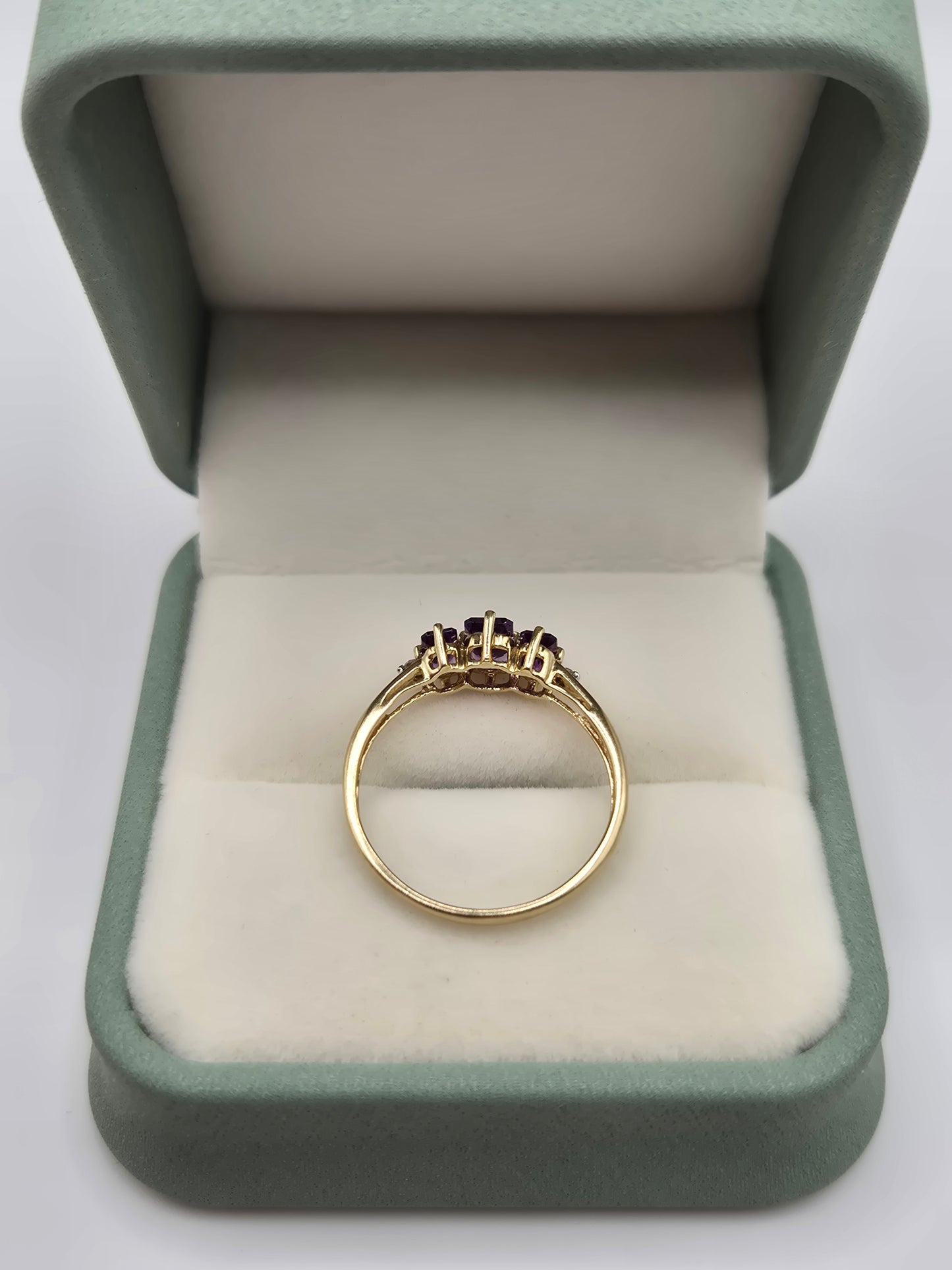 9ct gold amethyts and diamond ring