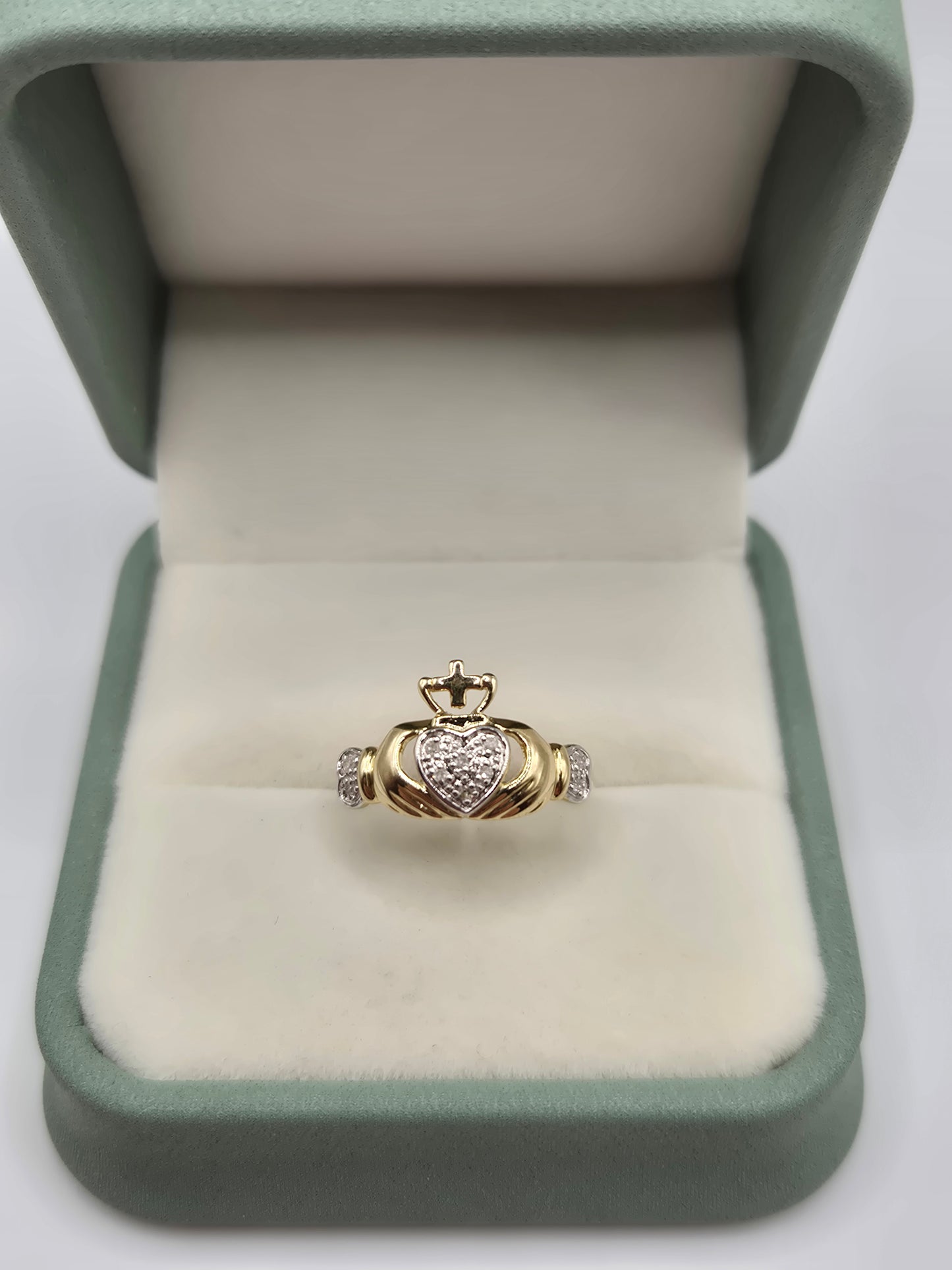 9ct gold diamond claddagh ring