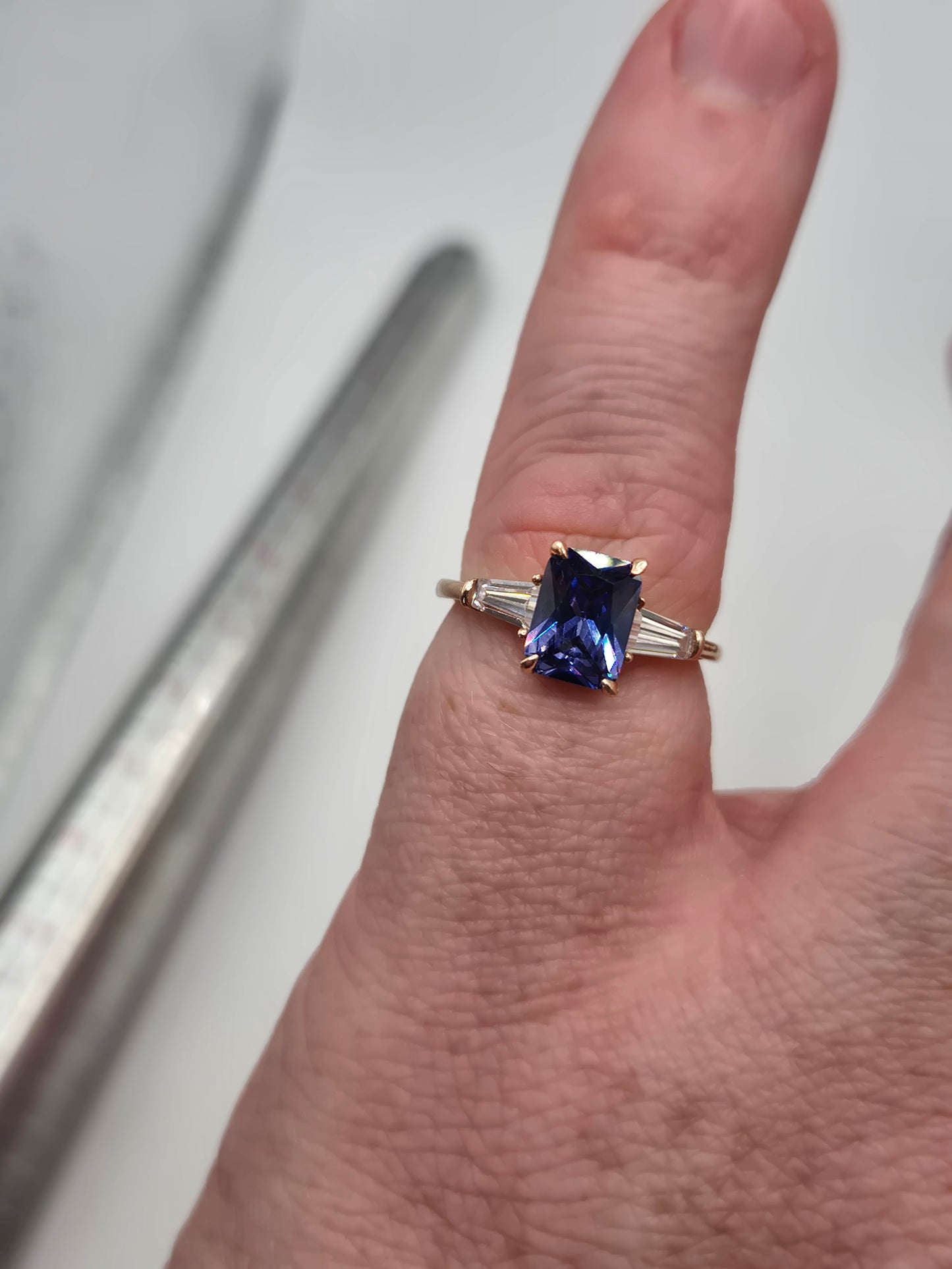 14ct rose gold tanzanite and zircon ring