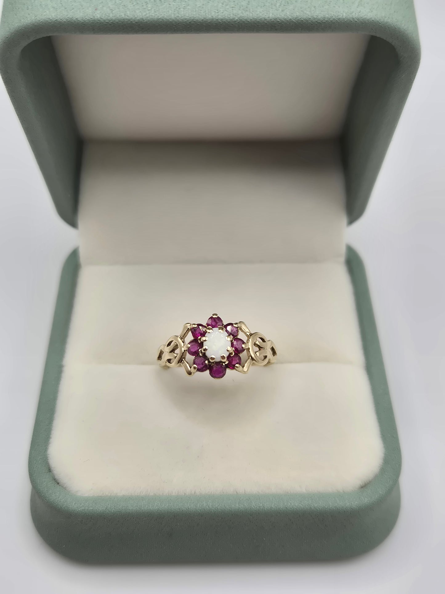 9ct gold opal and ruby ring