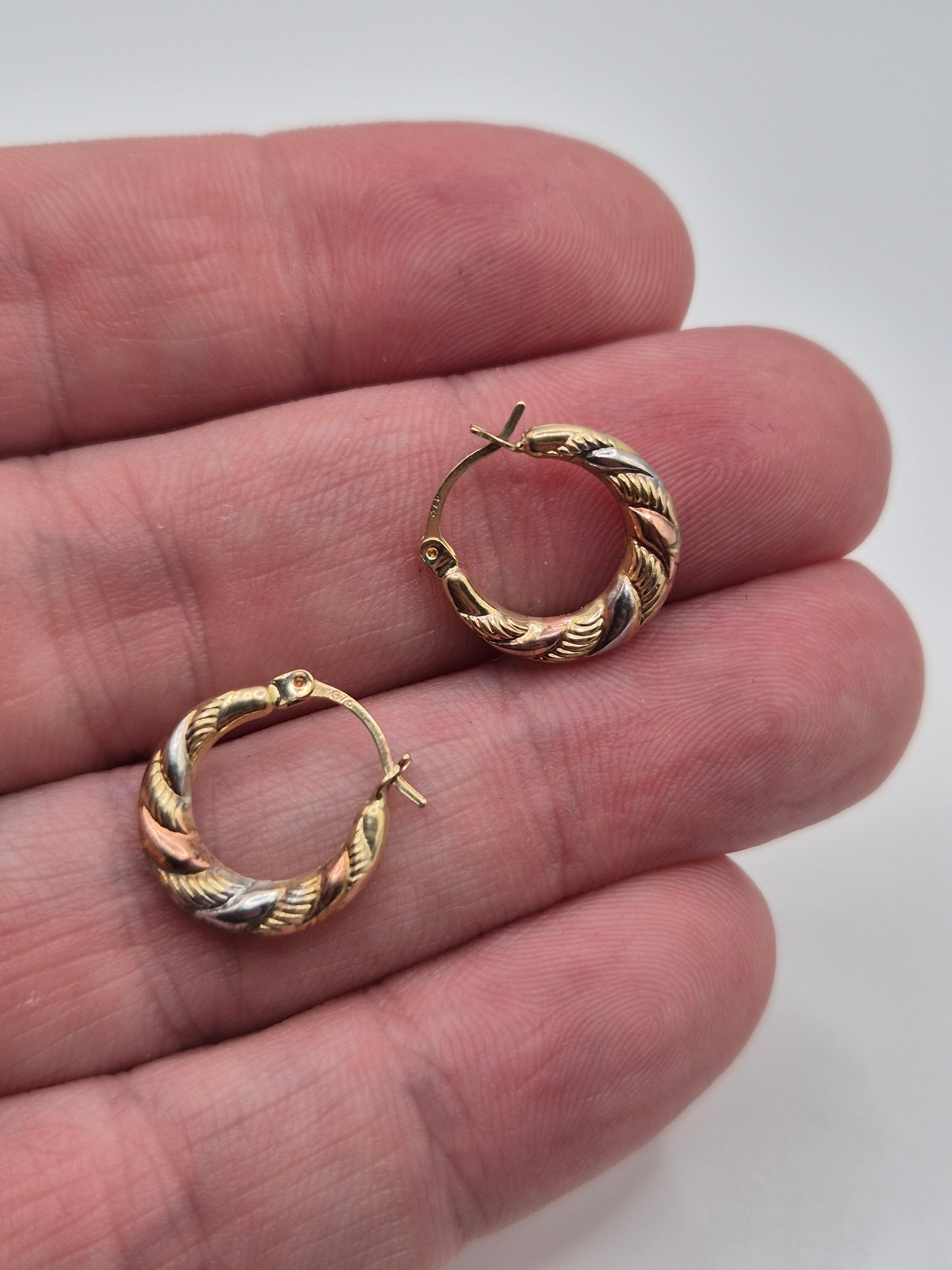 9ct tri gold creole earrings