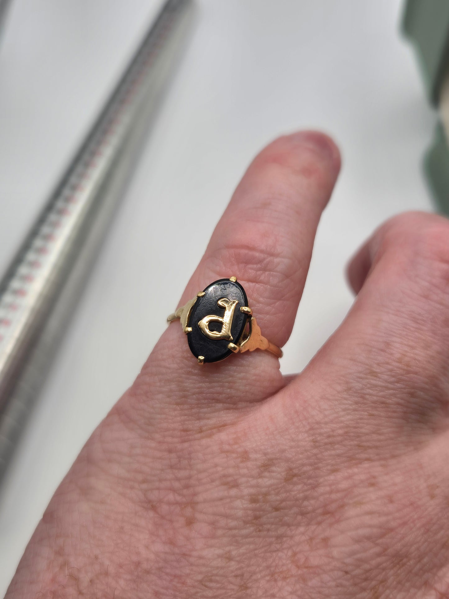 9ct gold onyx initial ring