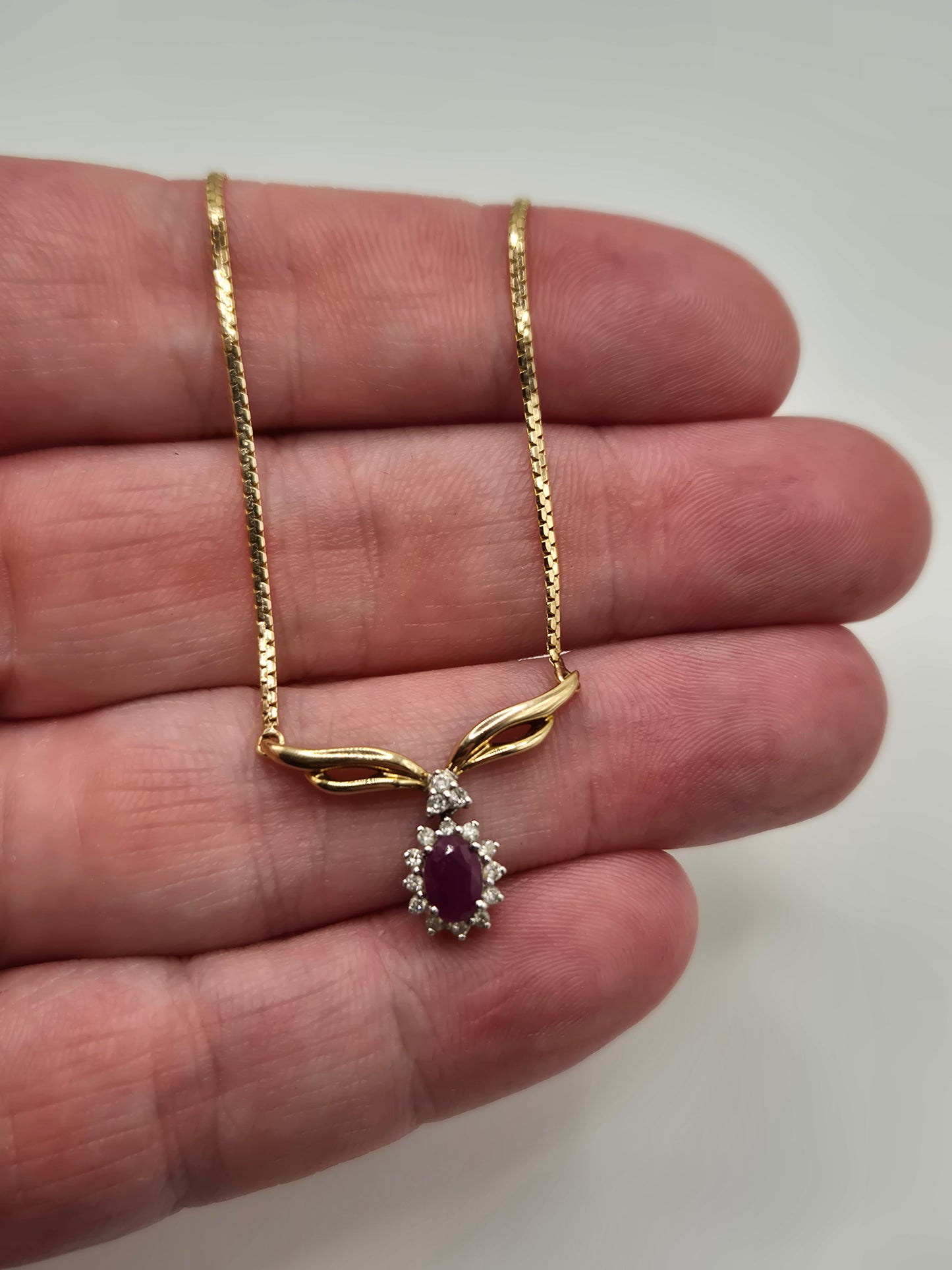 9ct gold ruby and diamond necklace