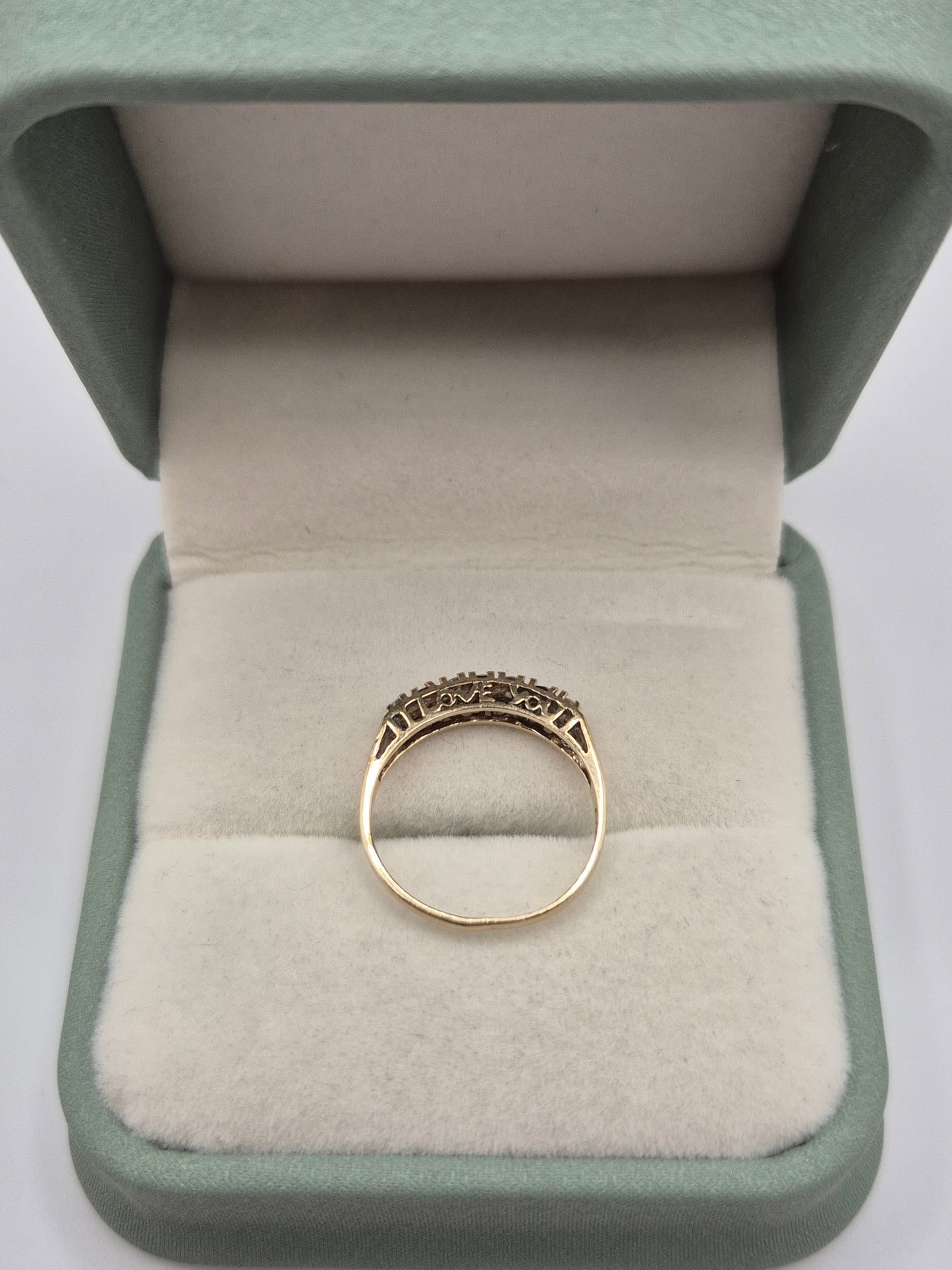 9ct gold garnet and cz "i love you" ring
