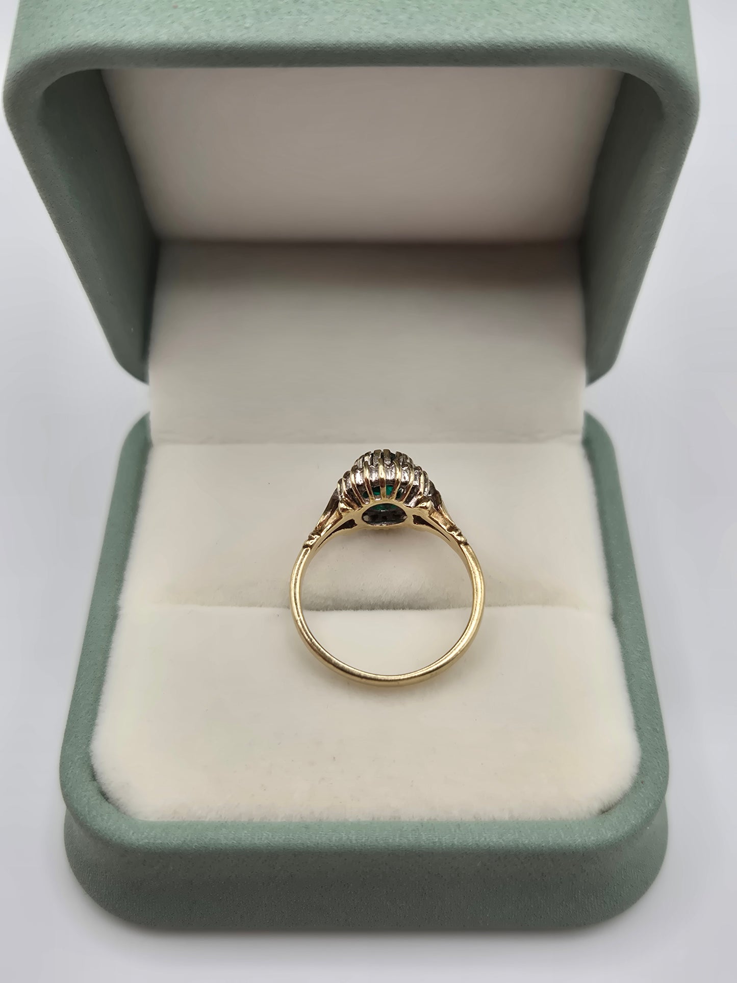 9ct gold synthetic emerald and diamond ring