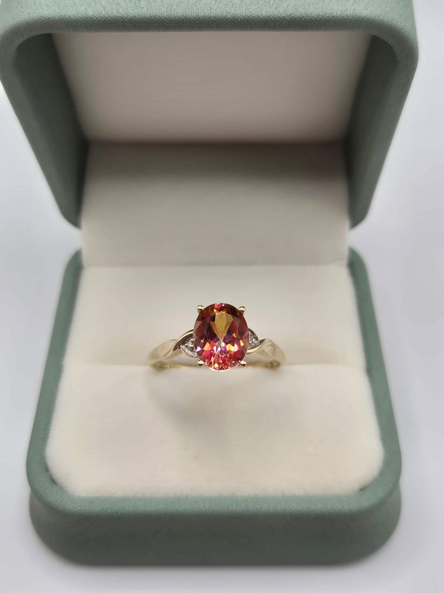 9ct gold fire topaz and diamond ring
