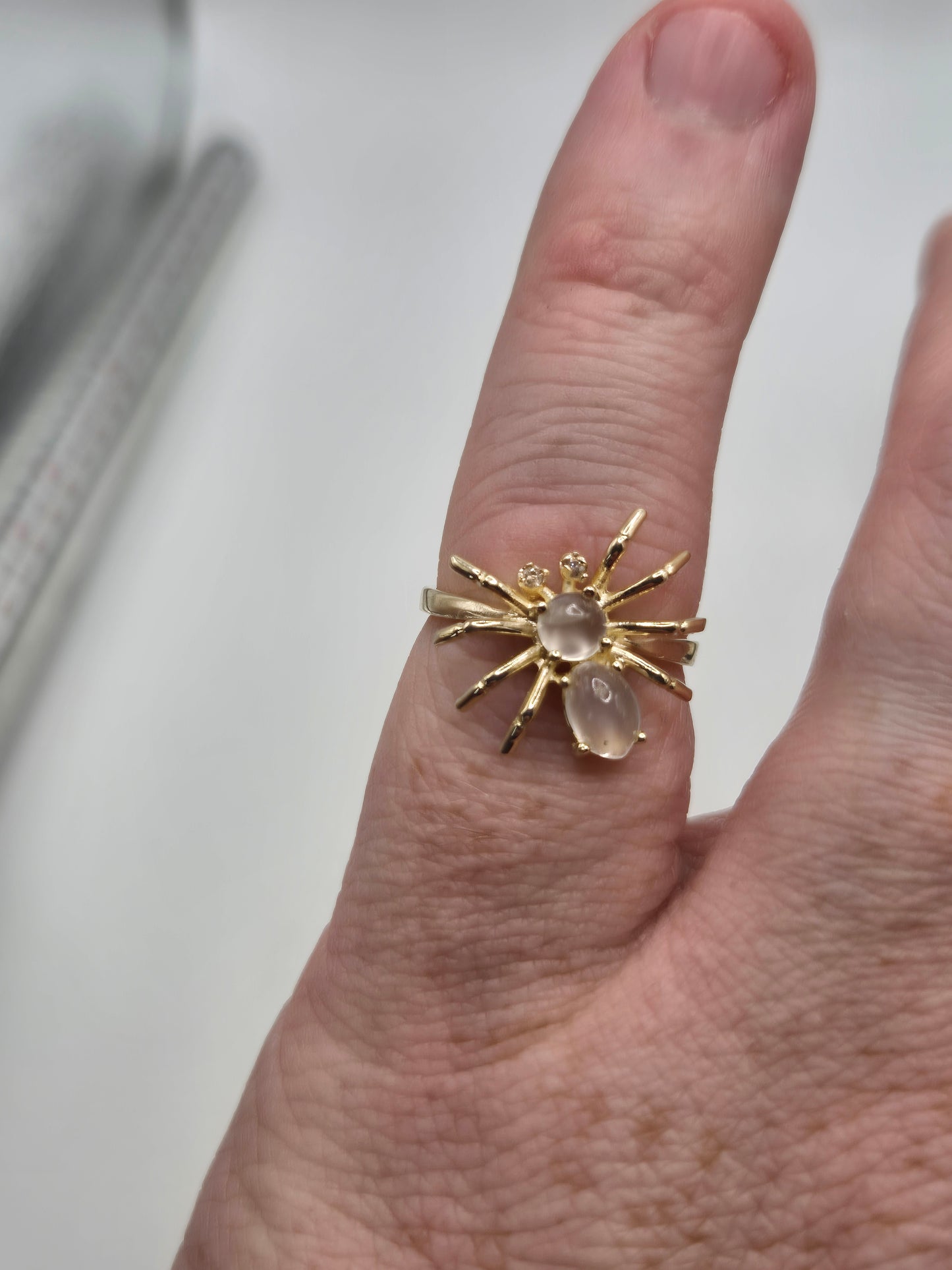 9ct gold moonstone and diamond spider ring