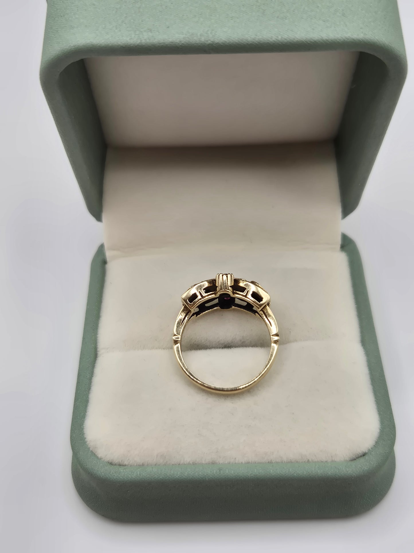 Vintage 9ct gold seed pearl and ruby ring