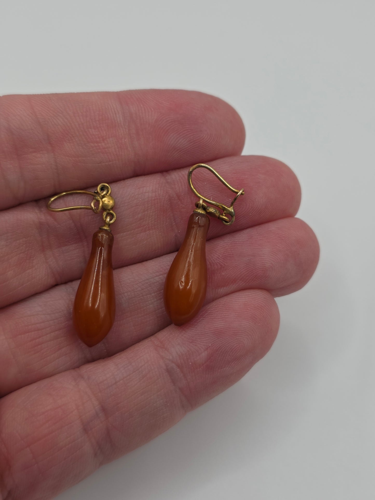 Antique 9ct gold amber earrings