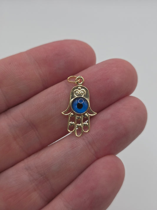 9ct gold hamsa and evil eye charm