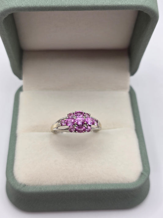 9ct white gold pink sapphire and diamond ring