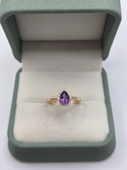 9ct gold amethyst and diamond ring