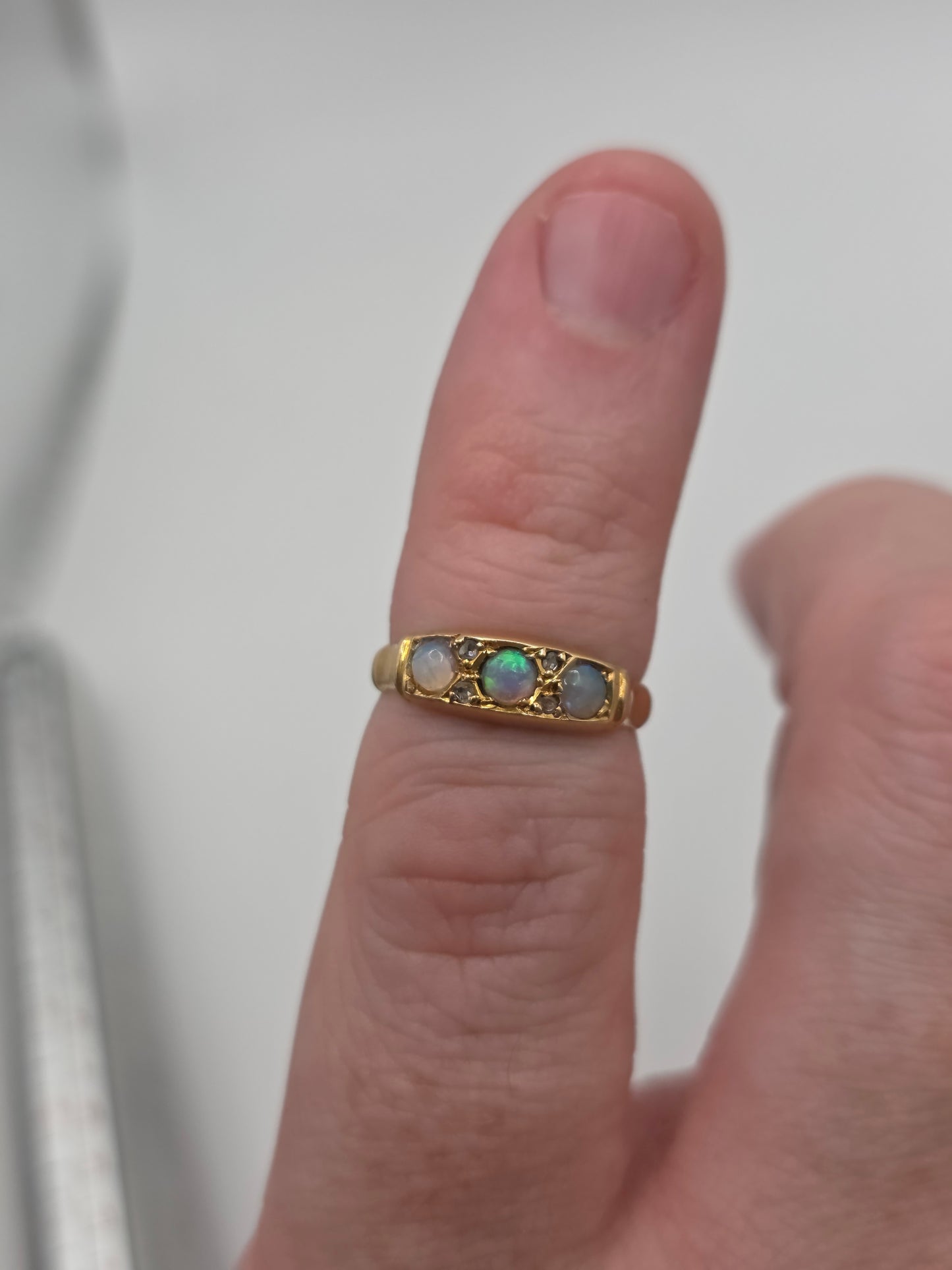 Antique 18ct gold opal and diamond gypsy ring
