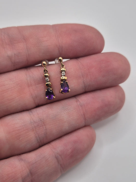 9ct gold amethyst and diamond earrings