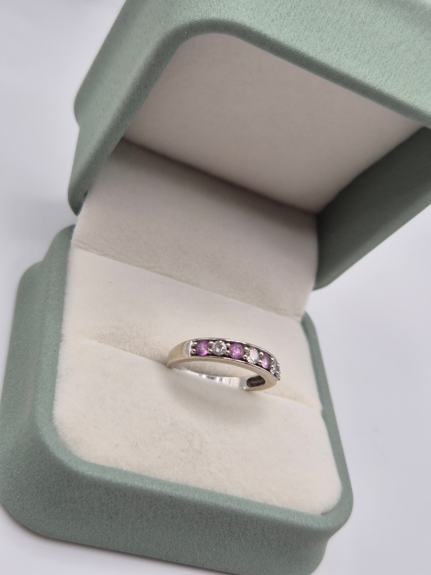 9ct white gold pink sapphire and 20point diamond ring