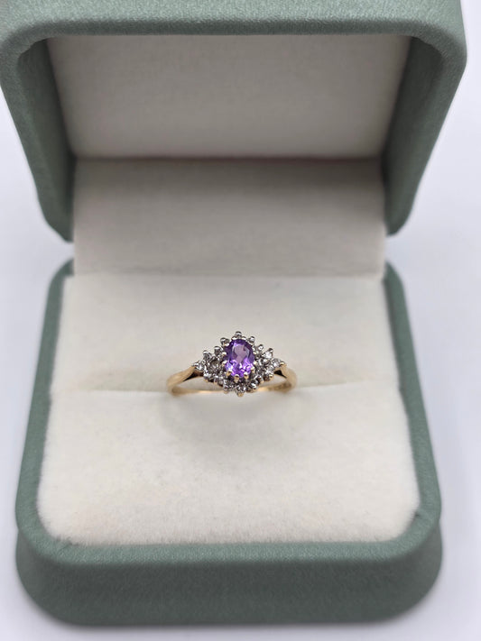 9ct gold amethyst and diamond ring