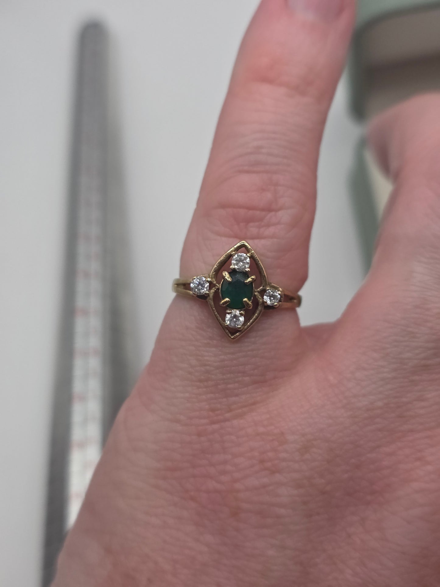 9ct gold emerald and zircon ring