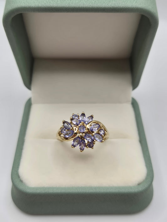9ct gold tanzanite cluster ring