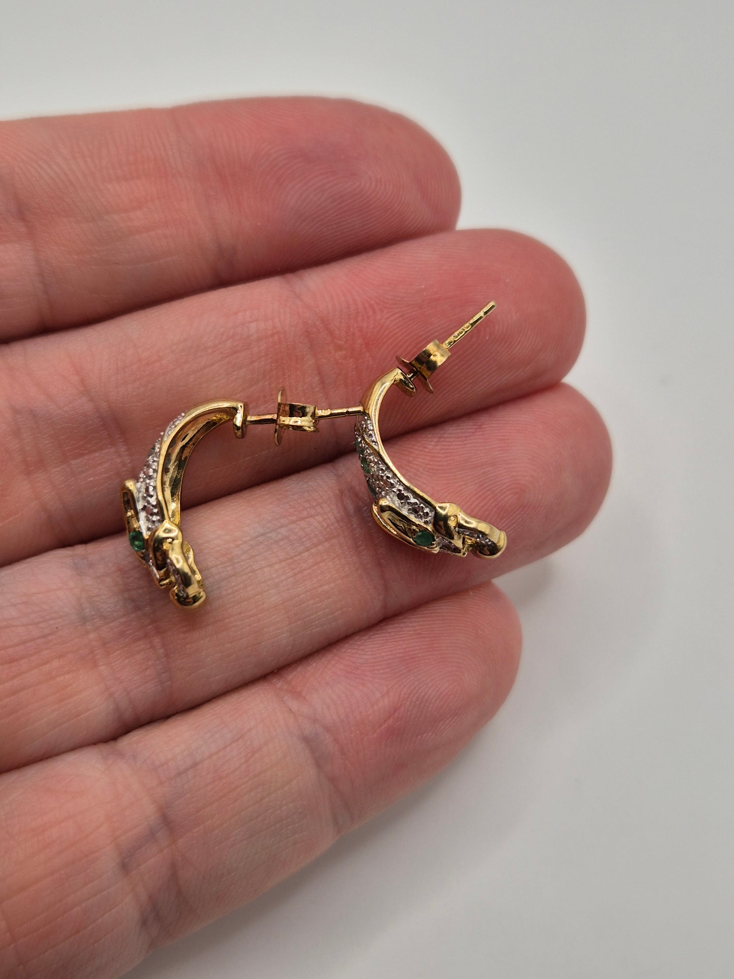 9ct gold emerald and diamond panther earrings