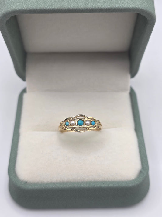 9ct gold turquoise and pearl ring