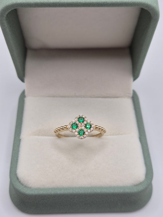 14ct gold simulated emerald and zircon ring