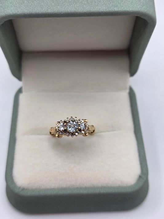 9ct gold aquamarine and diamond ring