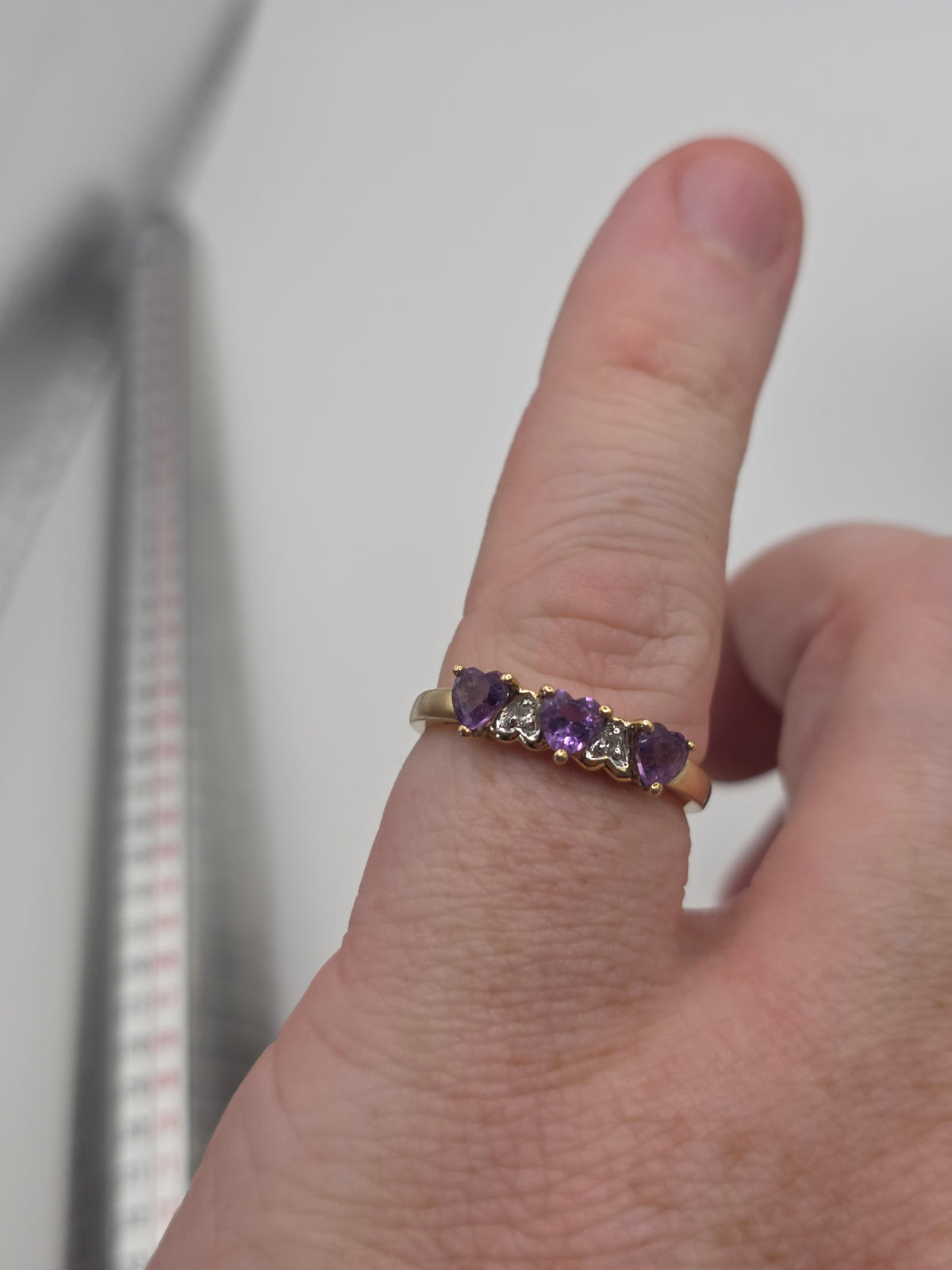 9ct gold amethyst and diamond heart ring