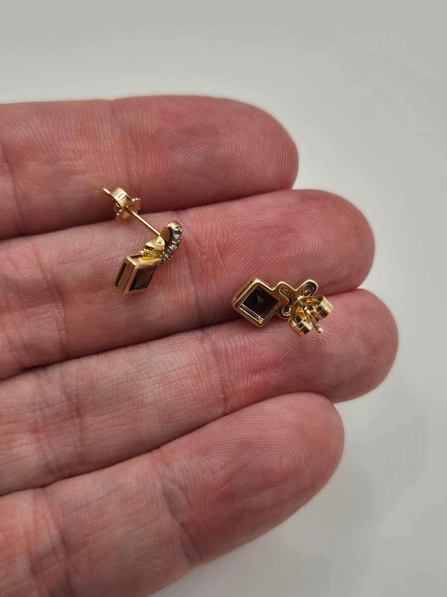 9ct gold smokey quartz and diamond earrings