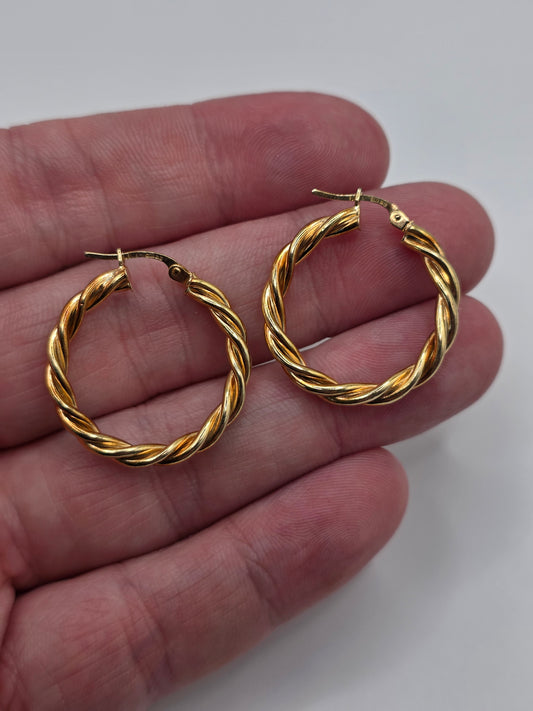 9ct gold twisted creole earrings