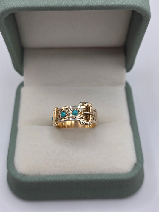 9ct gold turquoise buckle ring