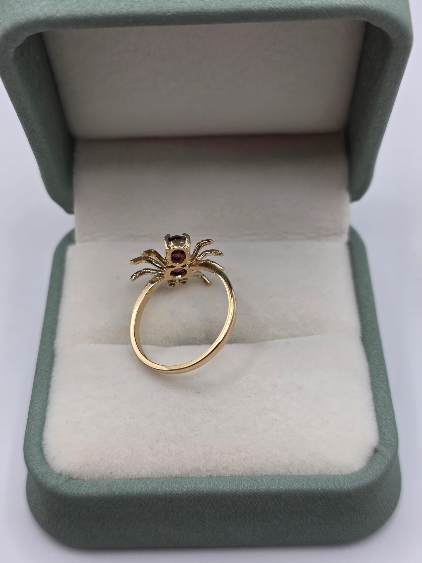 9ct gold tourmaline, pink topaz and diamond spider ring