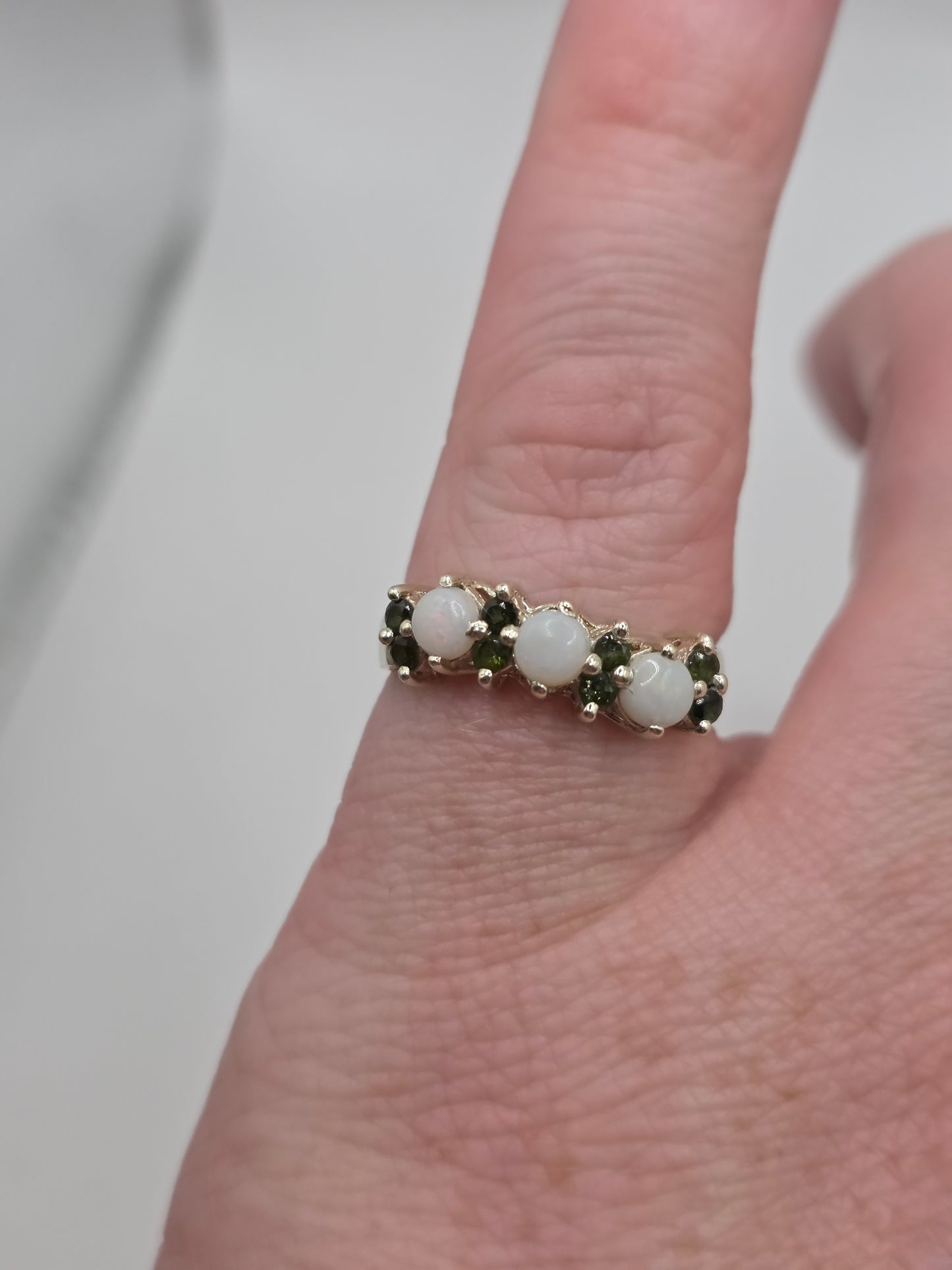 9ct white gold opal and tourmaline ring
