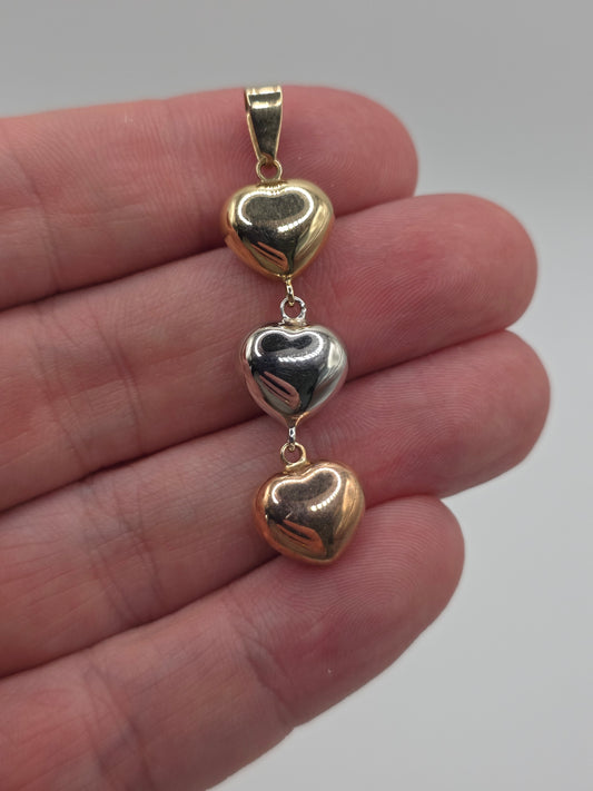 9ct tri gold heart pendant