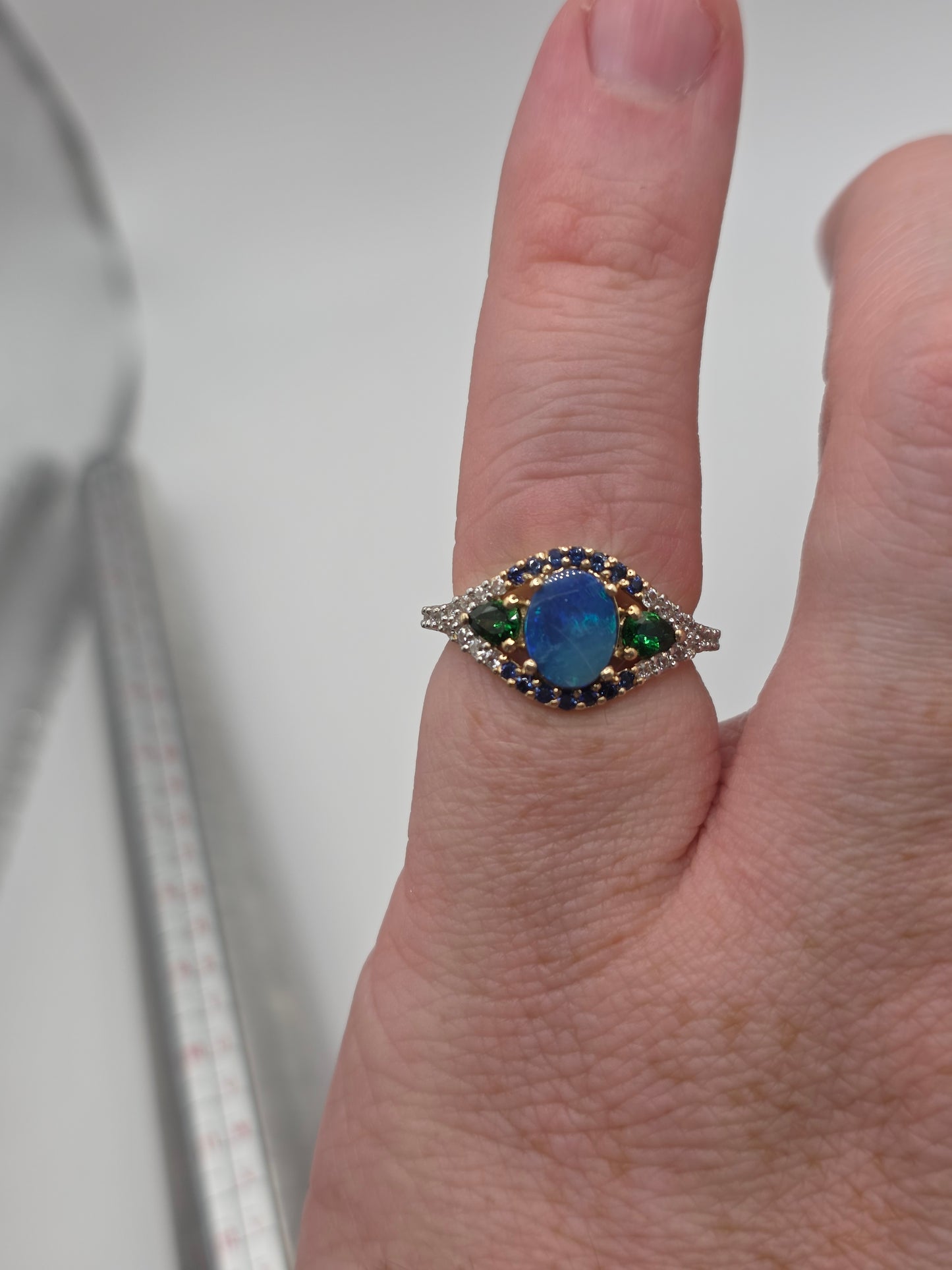 9ct gold opal doublet and multigem ring