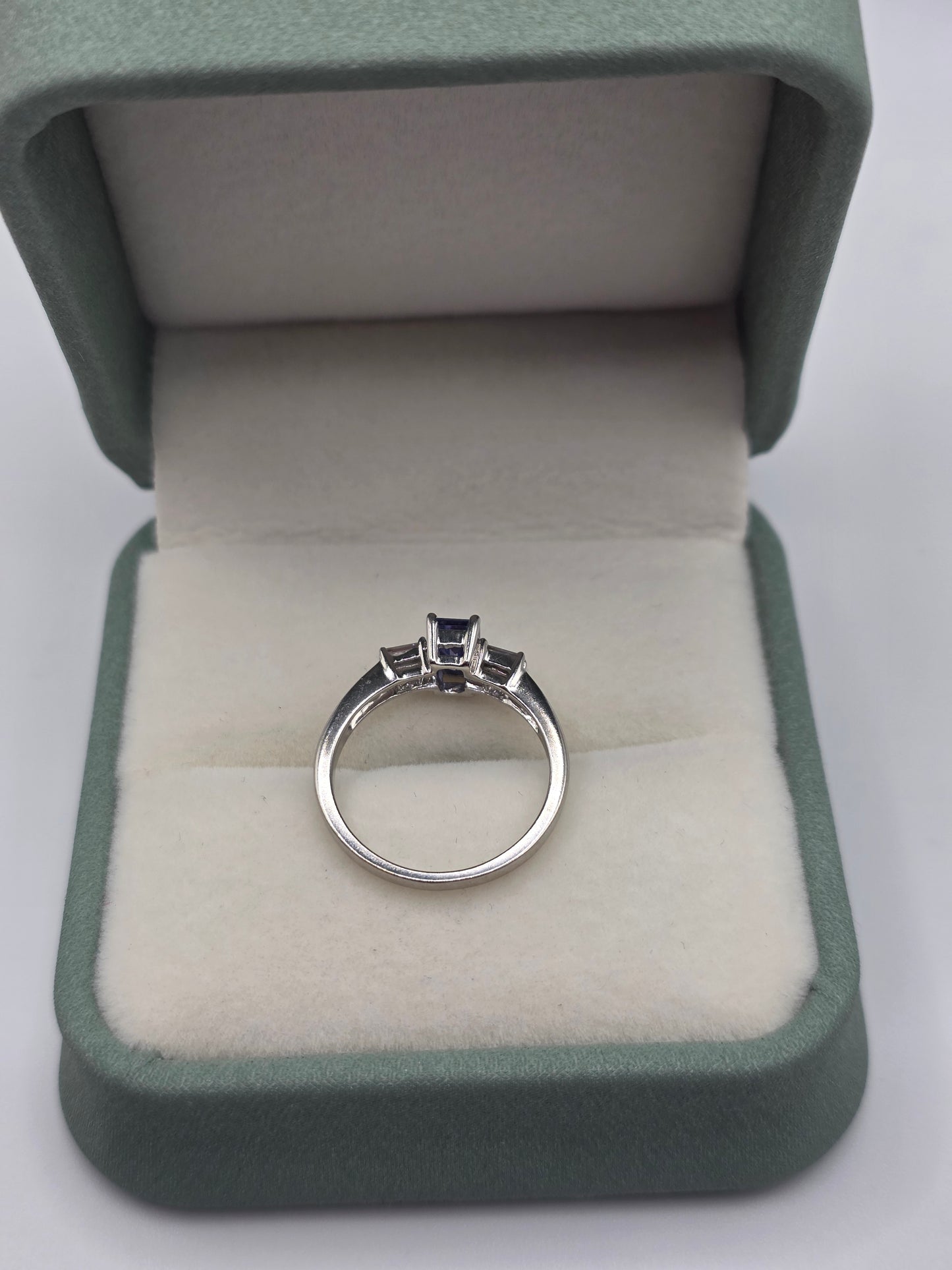 9ct white gold tanzanite and diamond ring