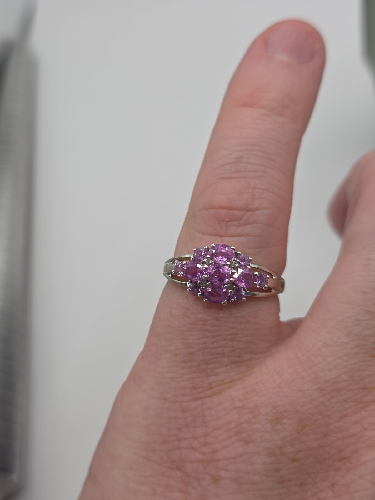 9ct white gold pink sapphire and diamond ring