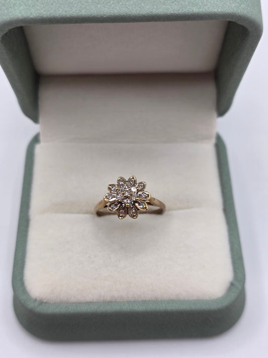 9ct gold diamond flower ring