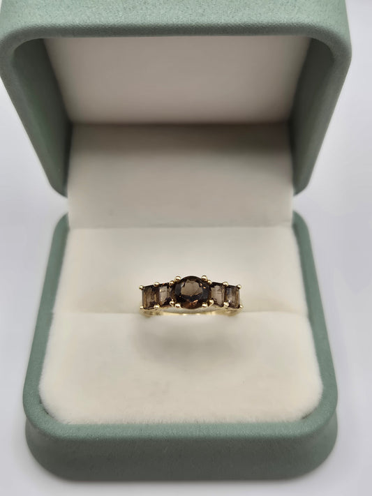 9ct gold smokey quartz ring