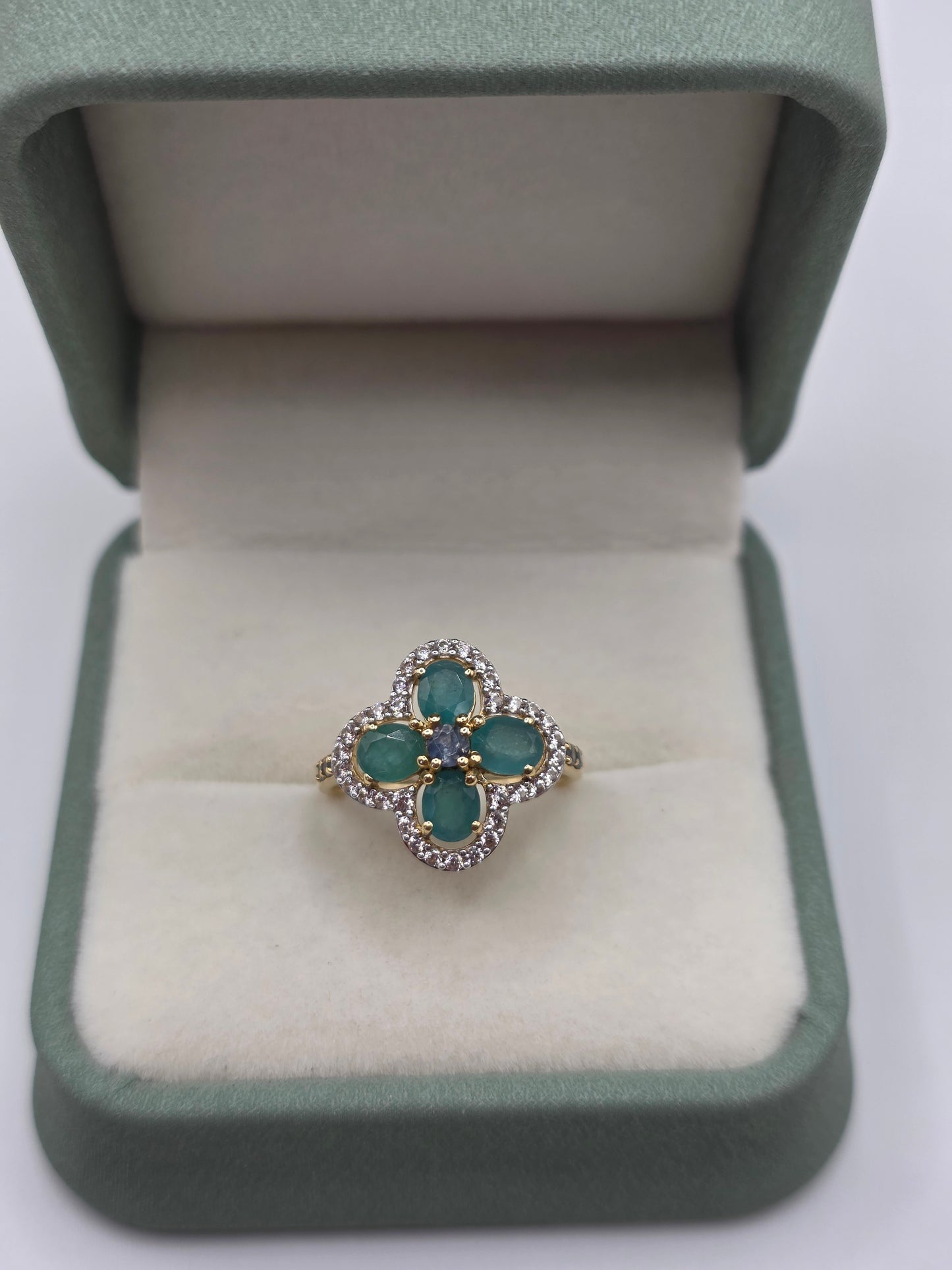 9ct gold topaz, emerald and zircon ring