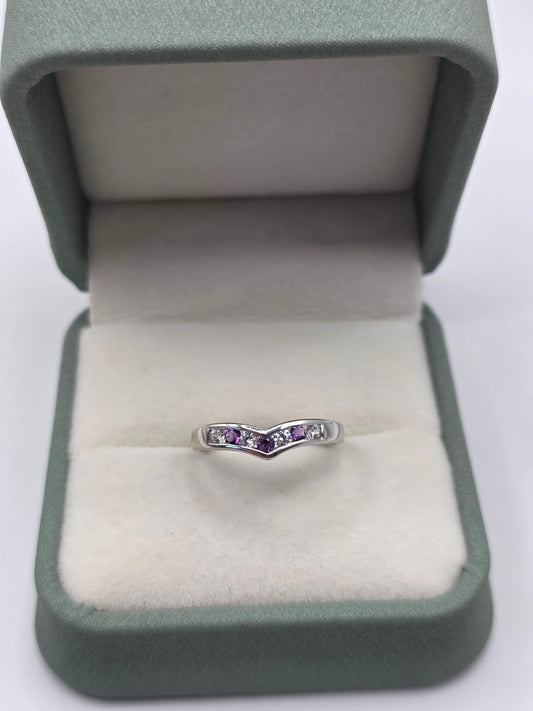 9ct white gold amethyst and cz ring