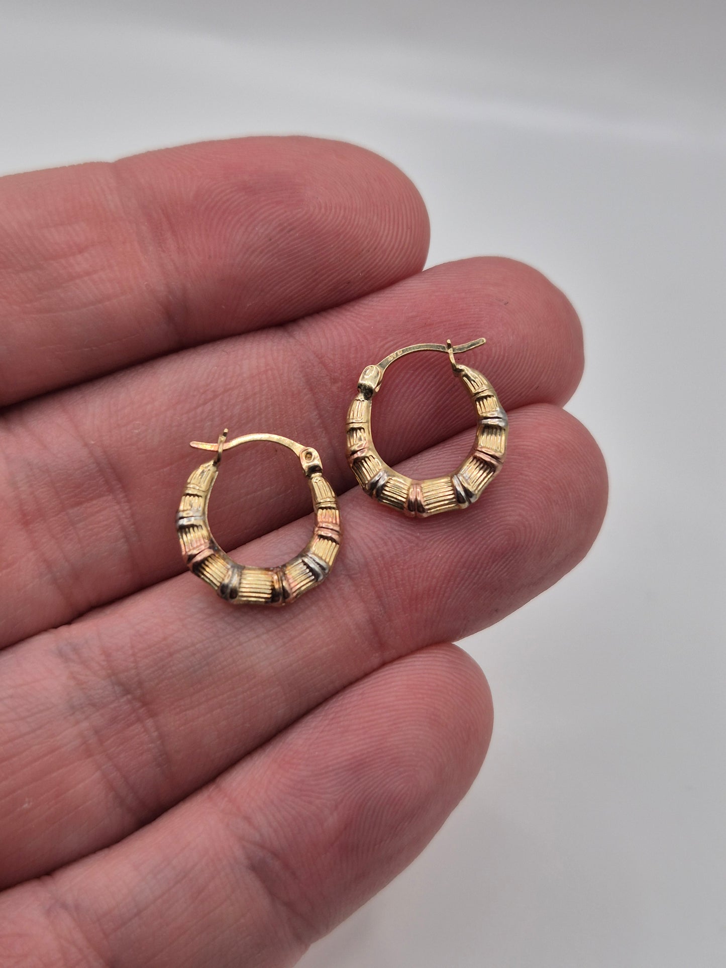 9ct tri gold bamboo style creole earrings