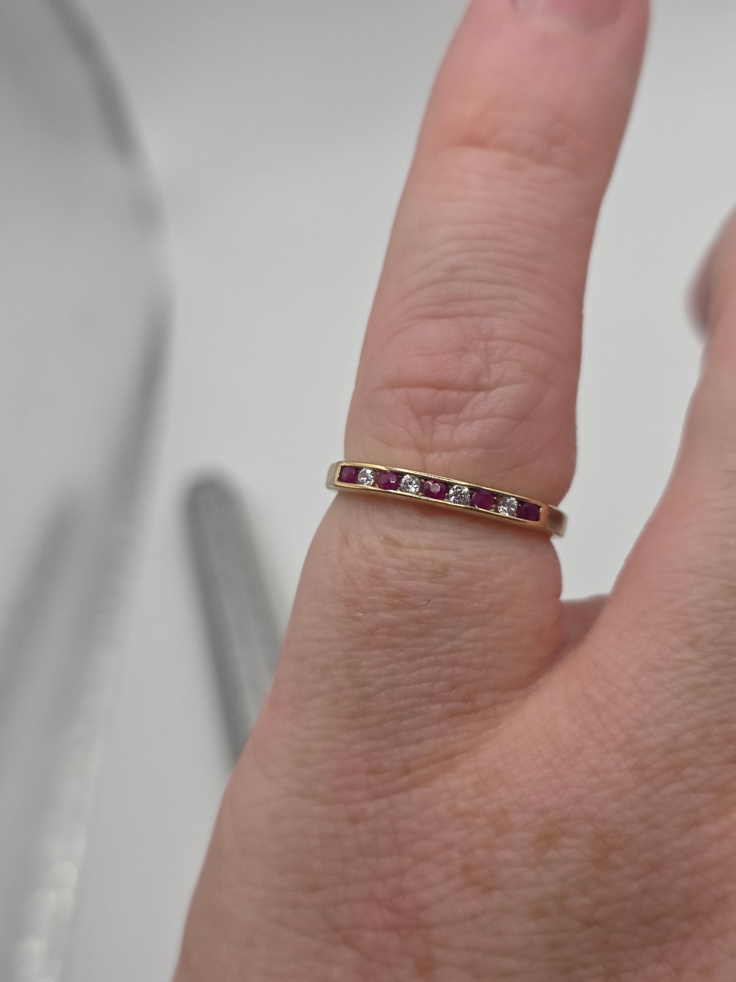 9ct gold ruby and cz ring