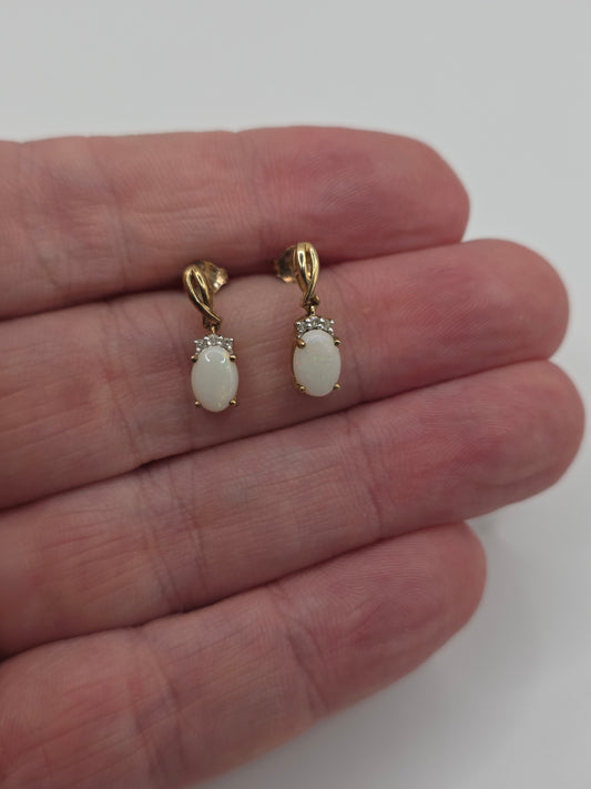9ct gold opal and diamond earrings