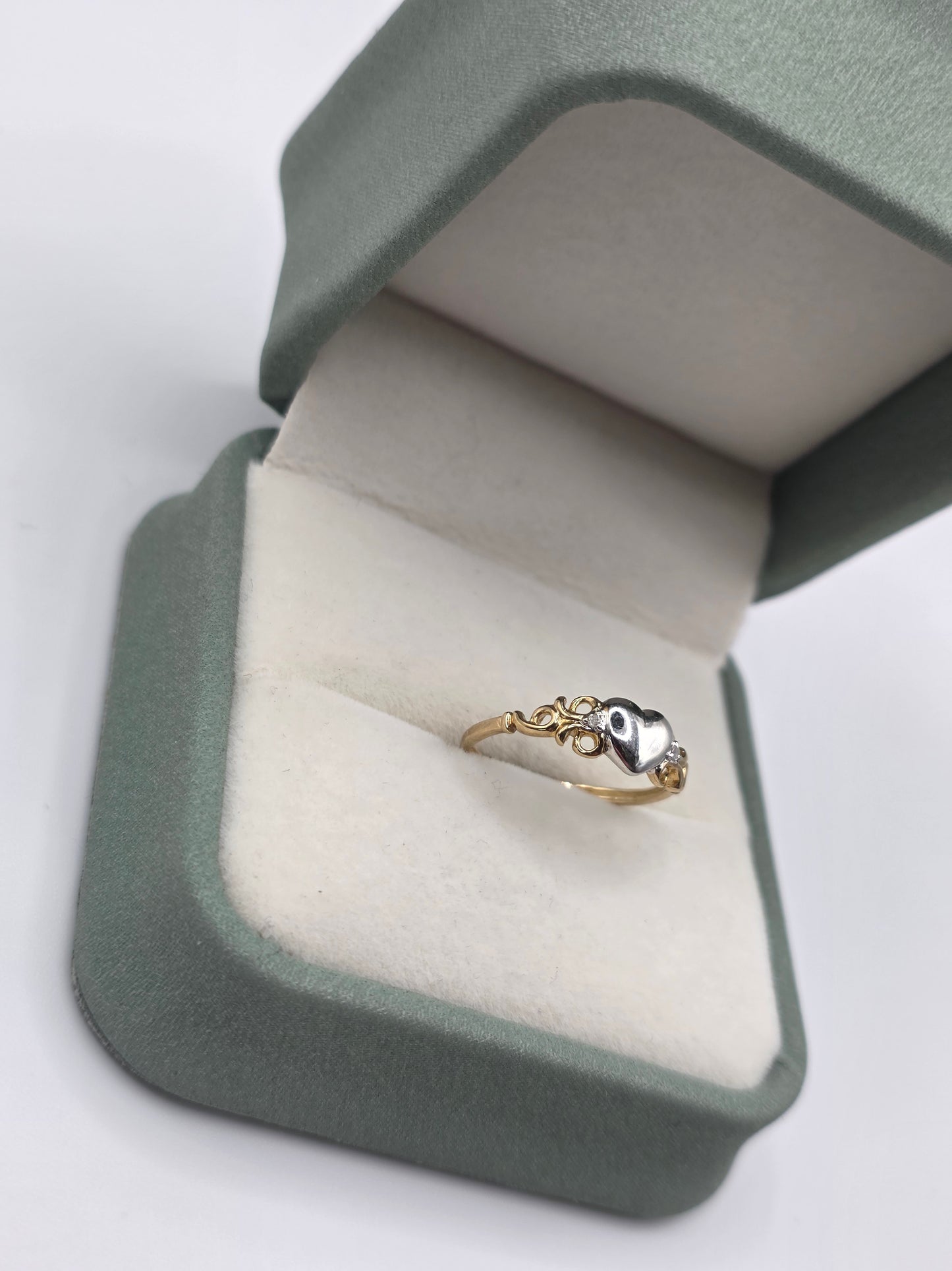 9ct two tone gold diamond heart ring