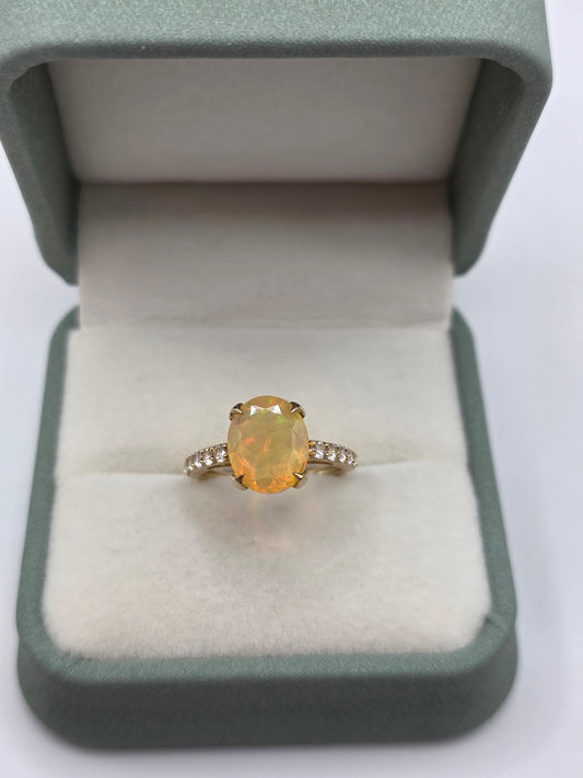 9ct gold opal and zircon ring