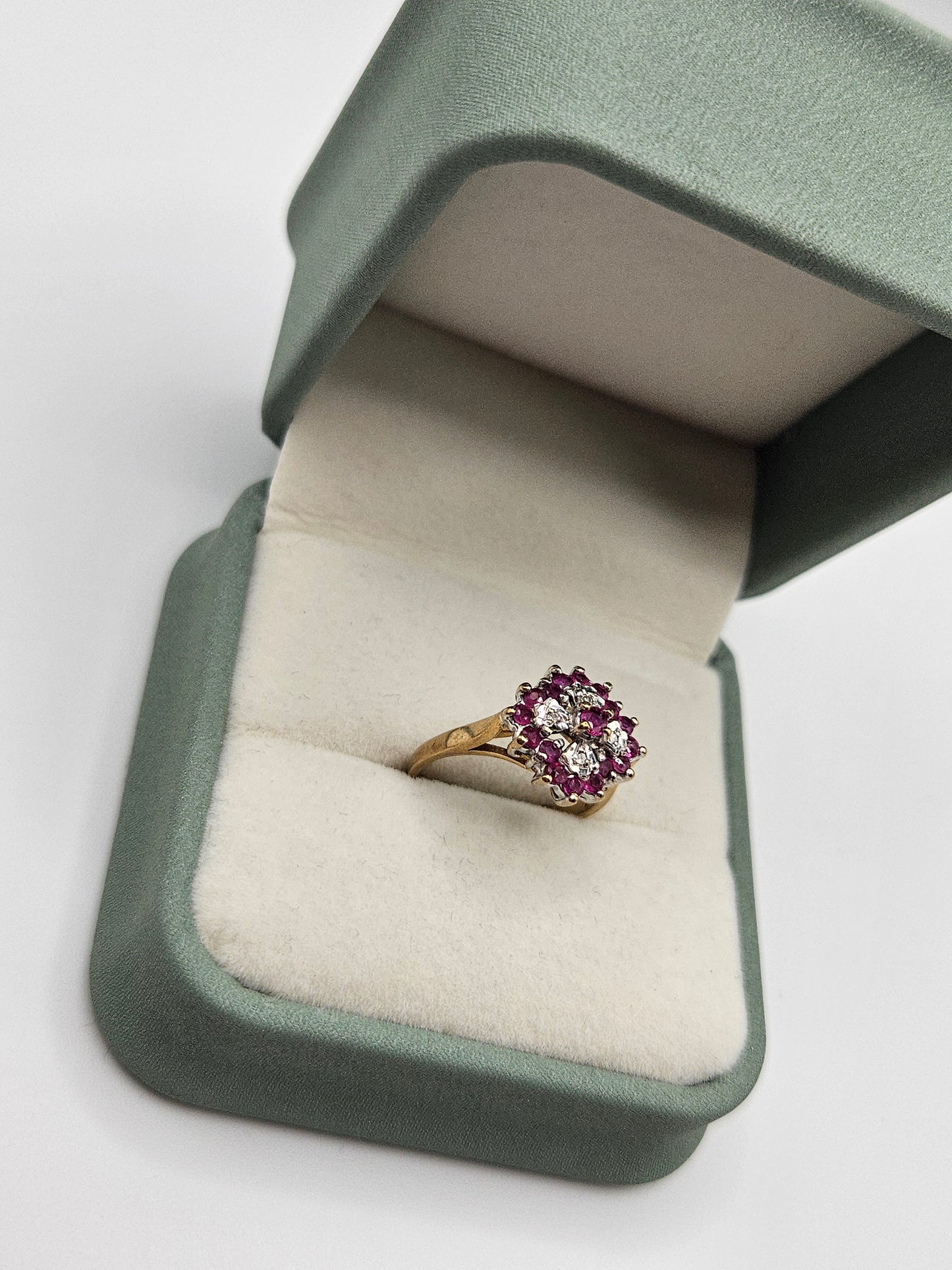 9ct gold ruby and diamond ring