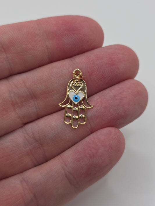 9ct gold hamsa and evil eye charm