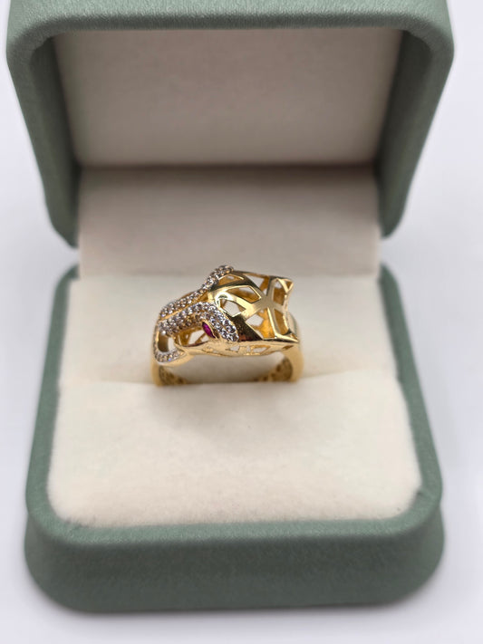 14ct gold ruby and cz panther ring